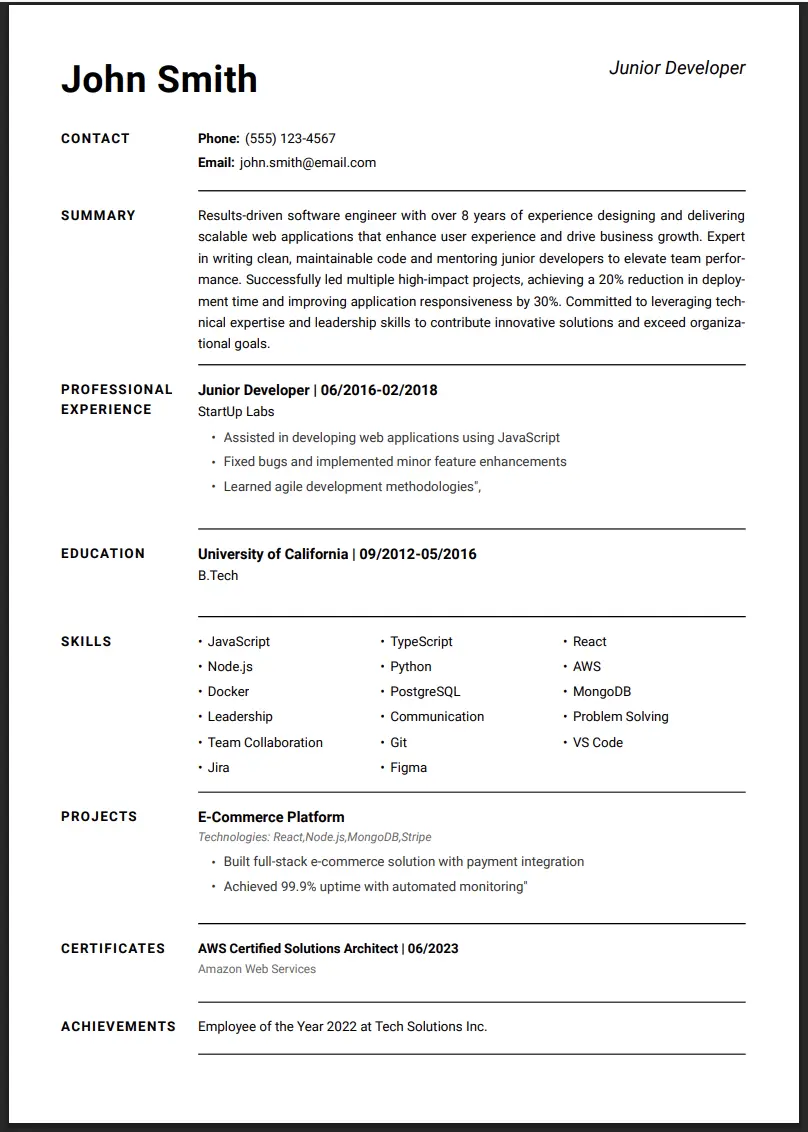 Clean Professional Resume Template