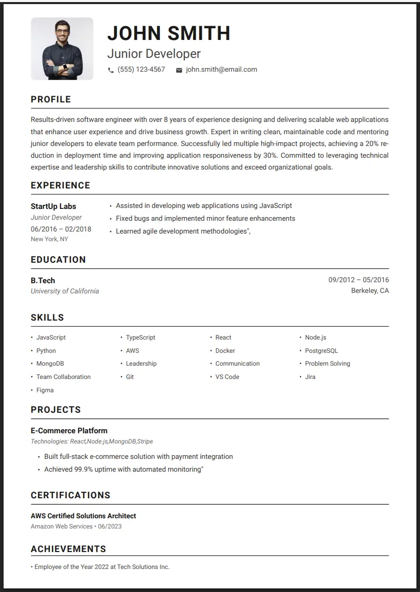 Photo Classic Resume Template